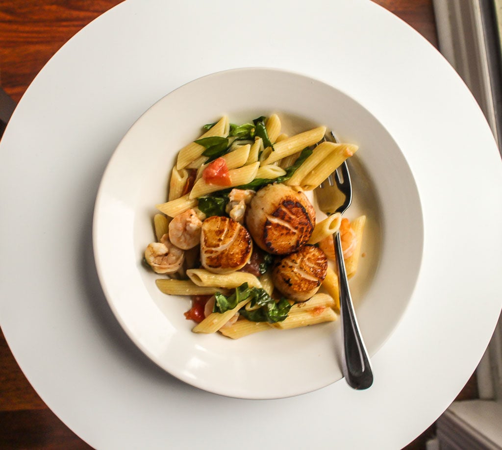 Shrimp and Scallop Pasta with Fresh Tomatoes I LisaGCooks.com