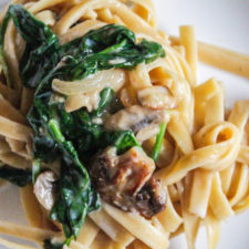 Pasta in a Creamy Mushroom Sauce with Baby Spinach