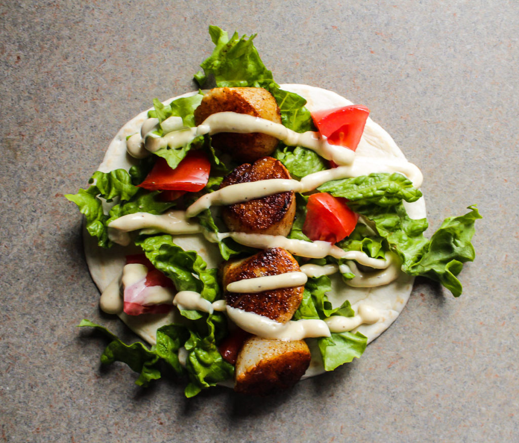 Spicy Scallop Caesar Wraps