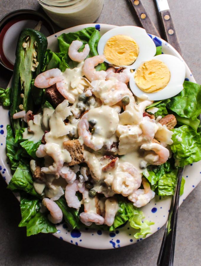 Caesar Salad with Egg and Shrimp I LisaGCooks.com