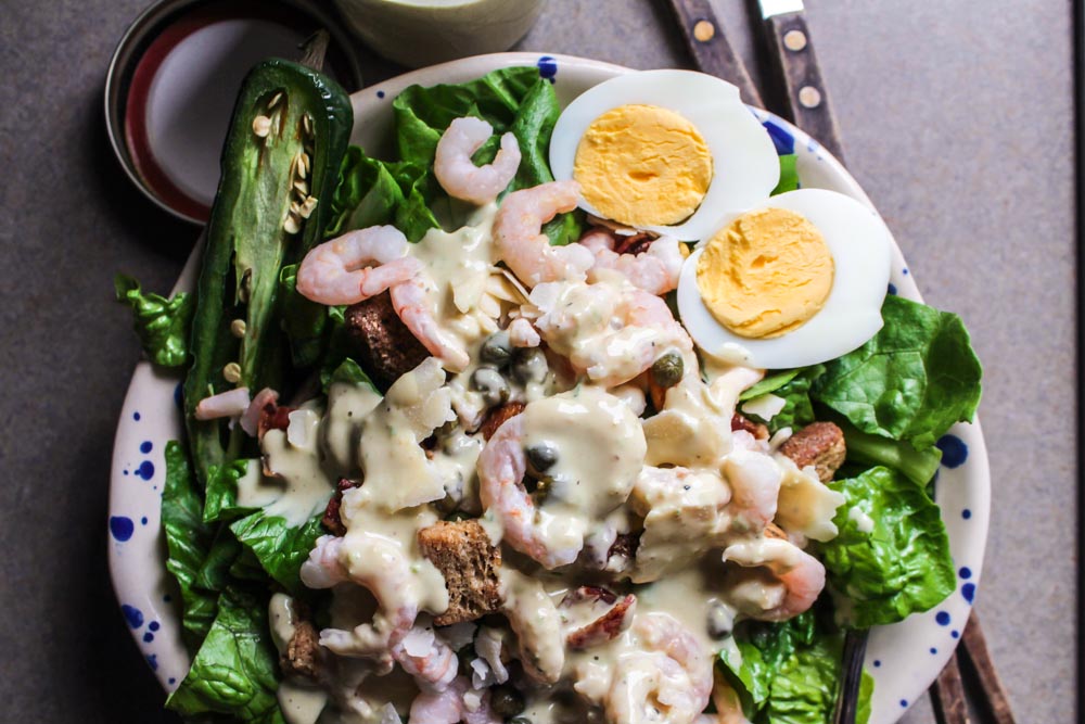 Spicy Caesar Salad with Shrimp and Eggs I LisaGCooks.com