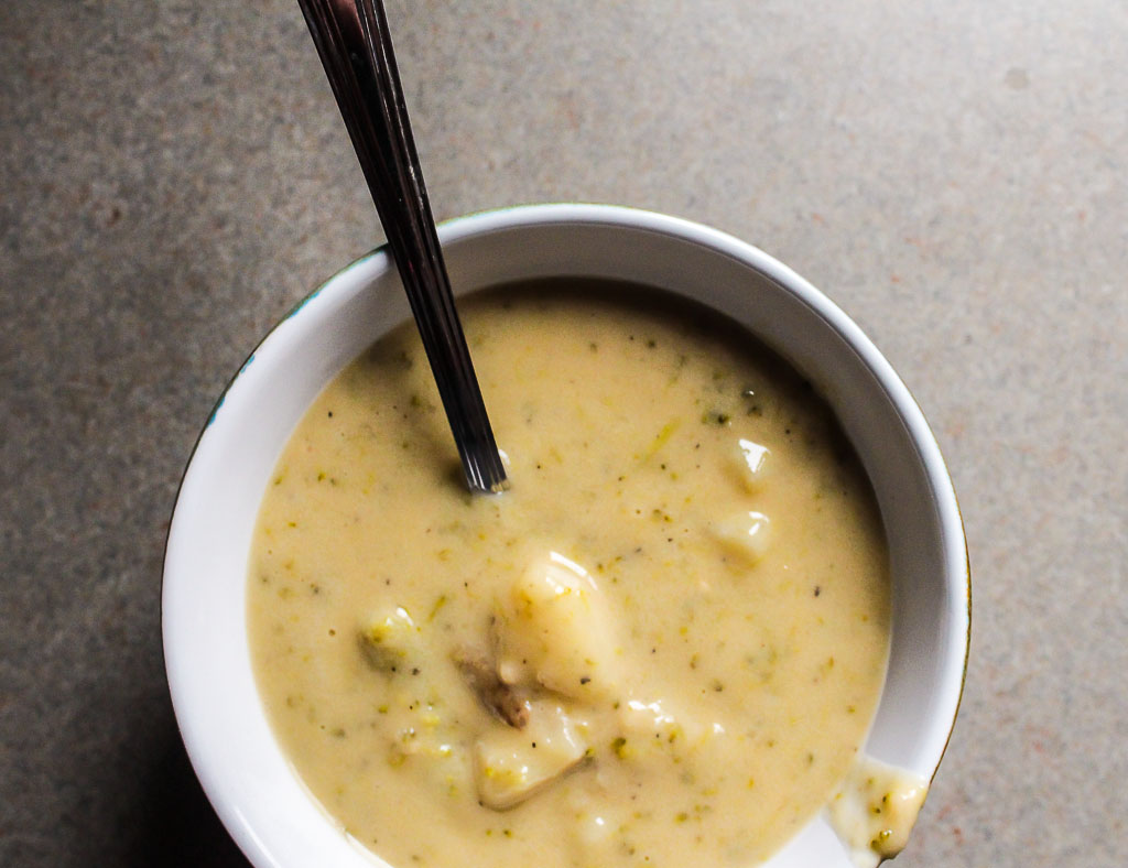 healthy Cheesy Potato and Broccoli Soup
