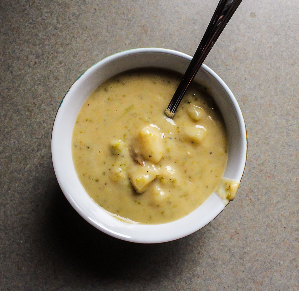 healthy Cheesy Potato and Broccoli Soup