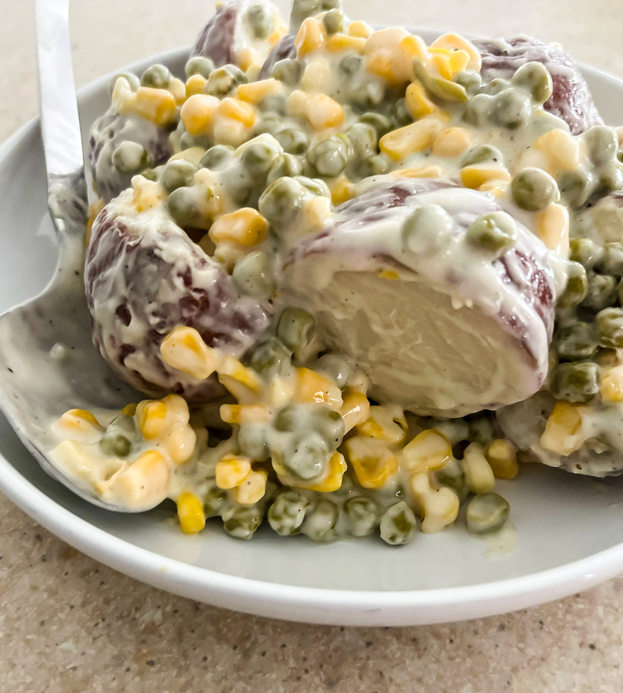Creamy Potato Salad with Peas I LisaGCooks.com